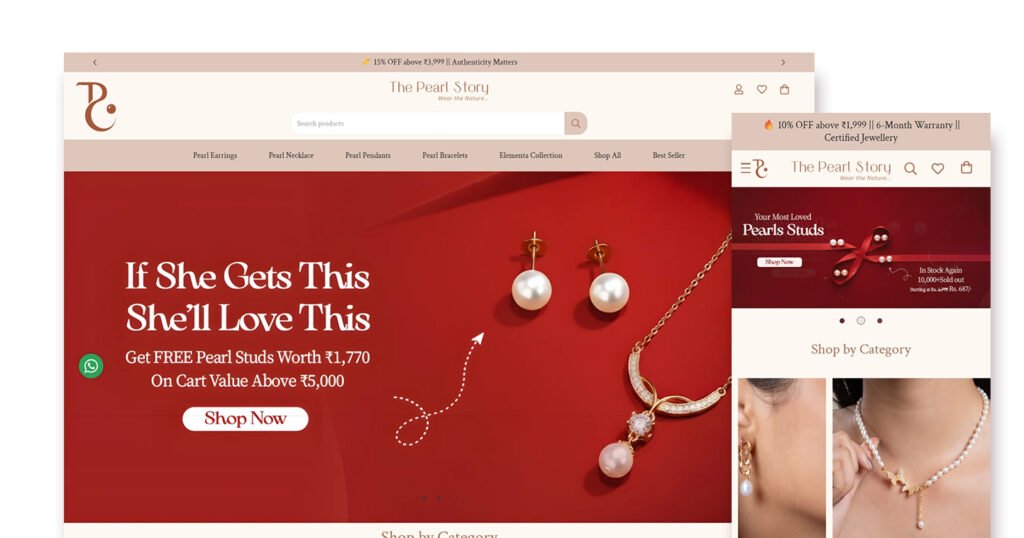The Pearl Story an Ecommerce Jewellery Brand Web design & development