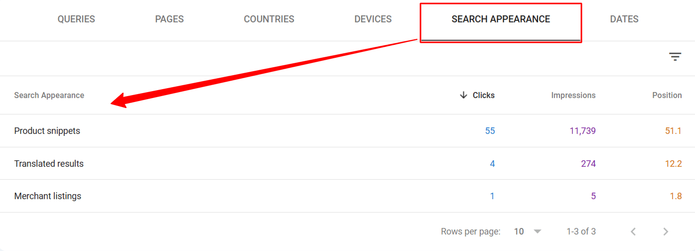 Google Search Console Search Appearance Result